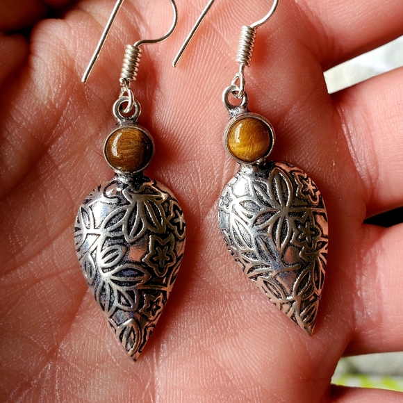 New Tiger Eye Silver Earrings. - Picture 3 of 5